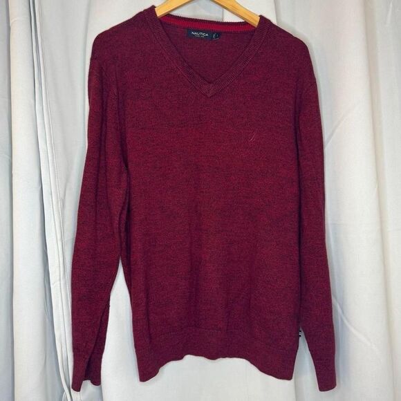 Nautica Womens 100% Cotton V Neck Pull Over sweater in Deep Red‎ Size L - Picture 1 of 8